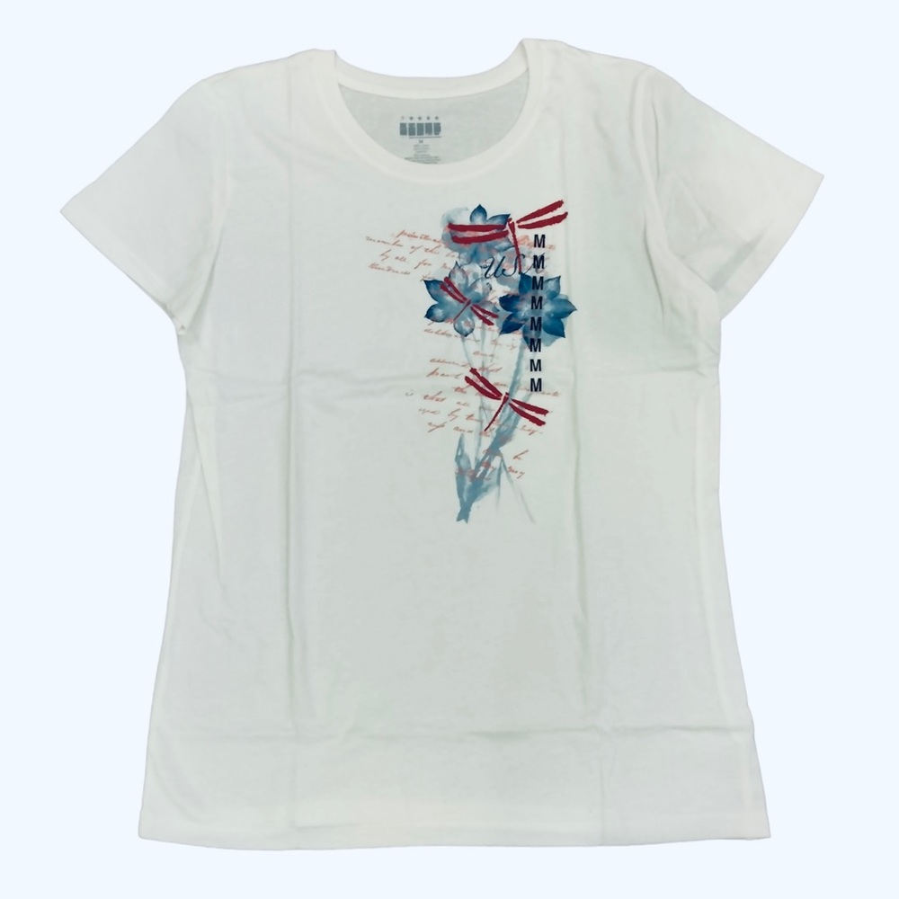 Dragonflies Ladies MED or XXL Short Sleeve NWT Crewneck White Tee